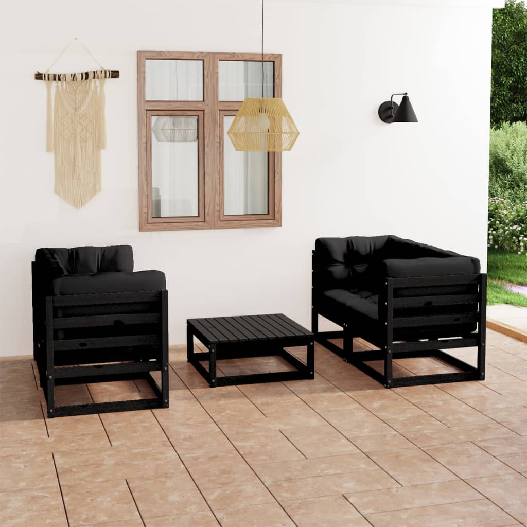 5 Piece Patio Lounge Set with Cushions Solid Pinewood