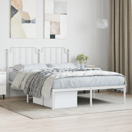 Metal Bed Frame without Mattress with Headboard White 53.1"x74.8"