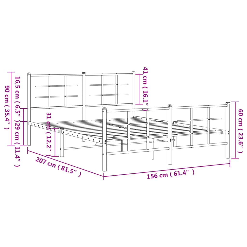 Metal Bed Frame without Mattress with Footboard White 59.1"x78.7"