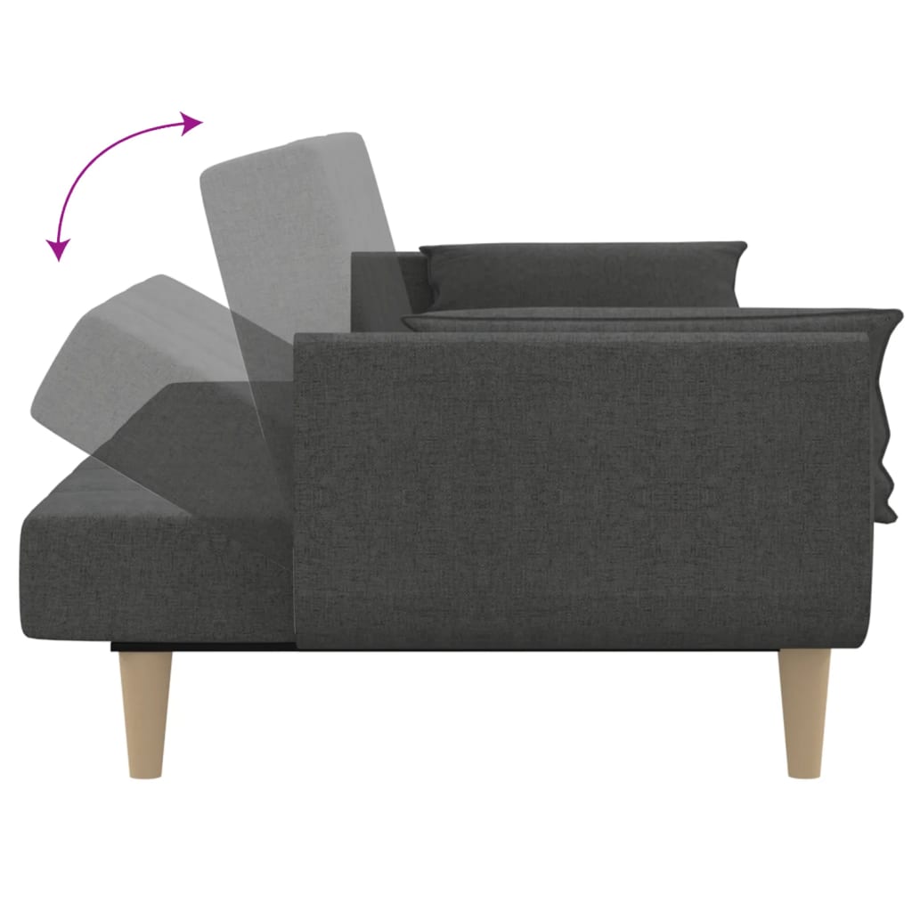 2-Seater Sofa Bed with Two Pillows Dark Gray Fabric