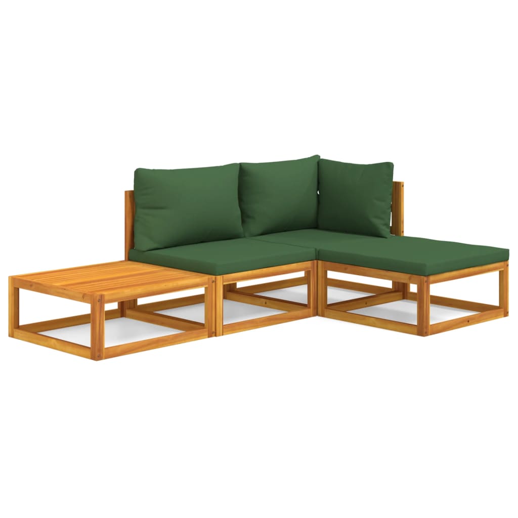 4 Piece Patio Lounge Set with Green Cushions Solid Wood