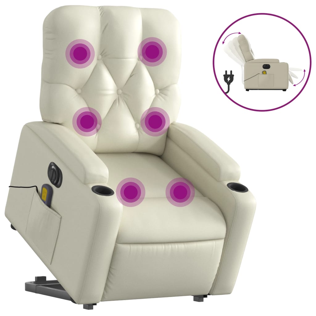 Electric Stand up Massage Recliner Chair Cream Faux Leather