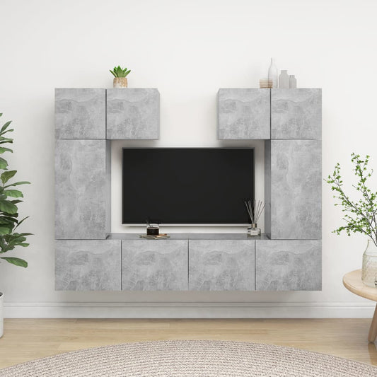 6 Piece TV Stand Set Concrete Gray Engineered Wood