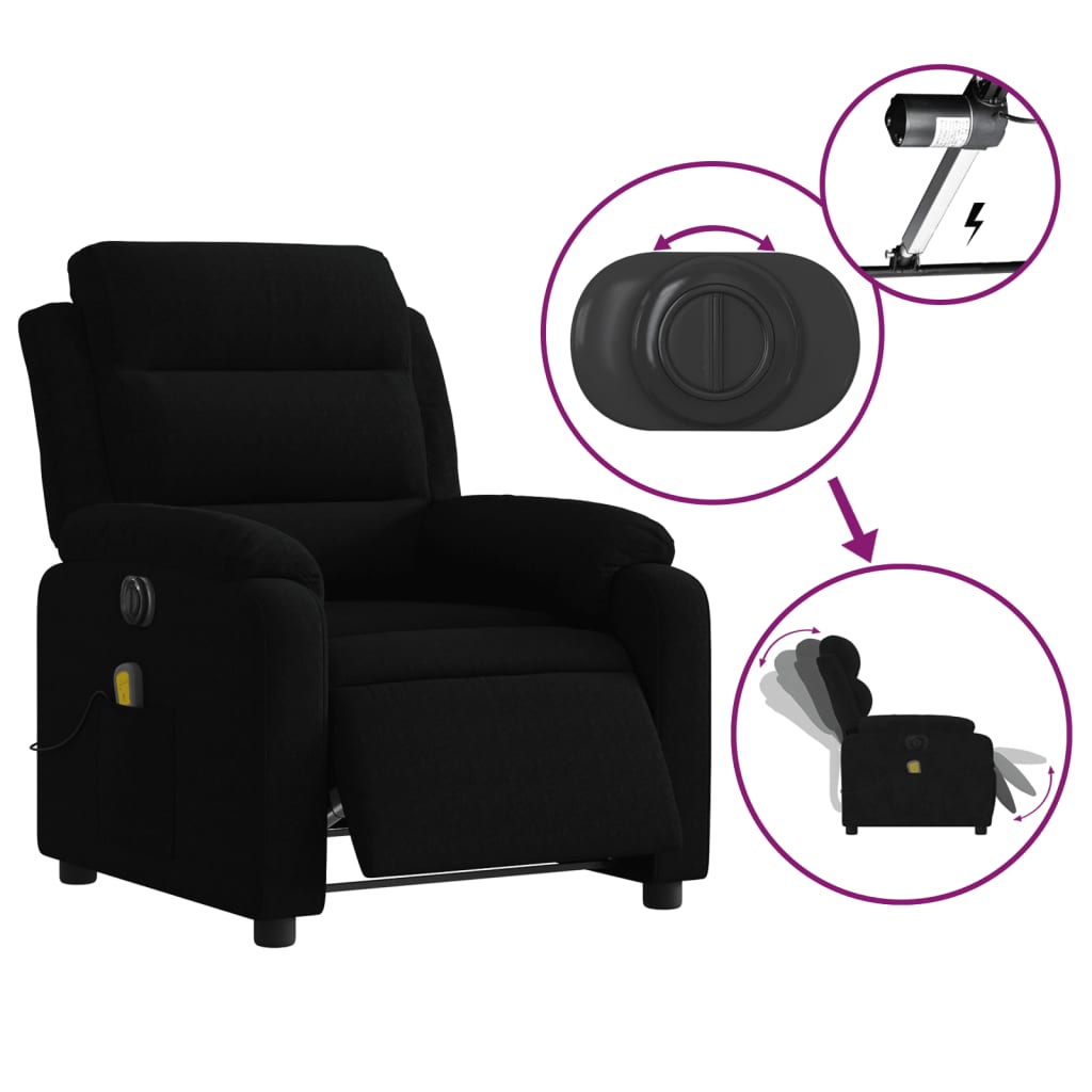 Electric Massage Recliner Chair Black Velvet