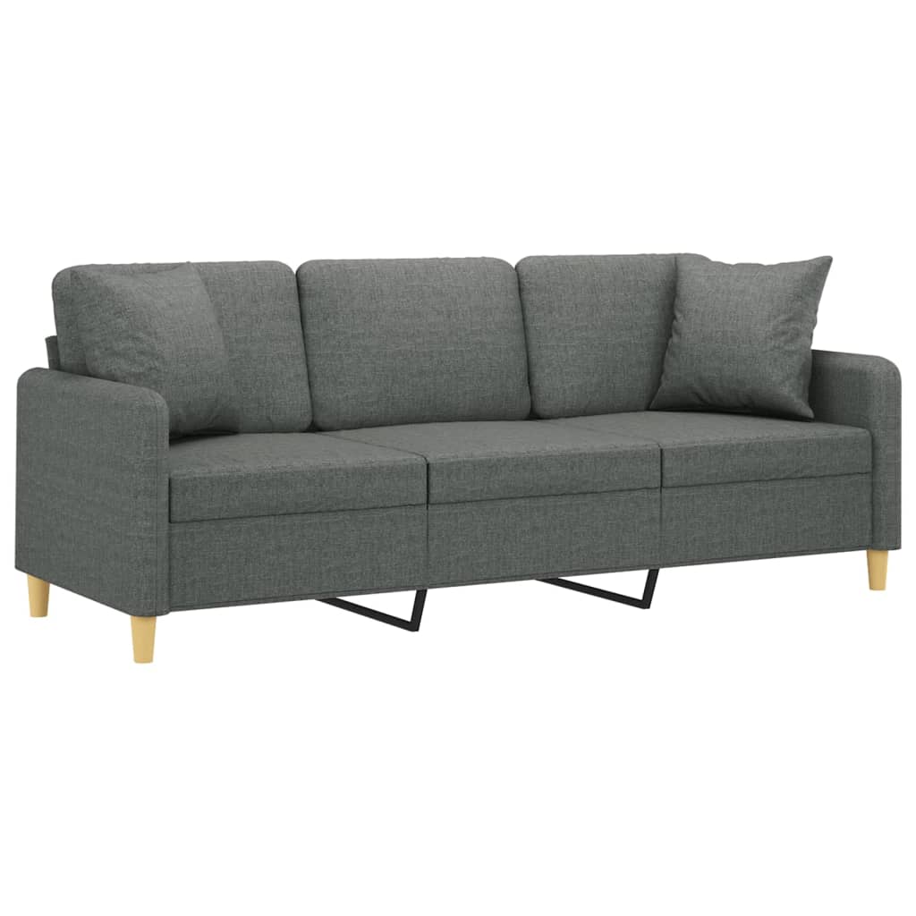 3-Seater Sofa with Throw Pillows Dark Gray 70.9" Fabric