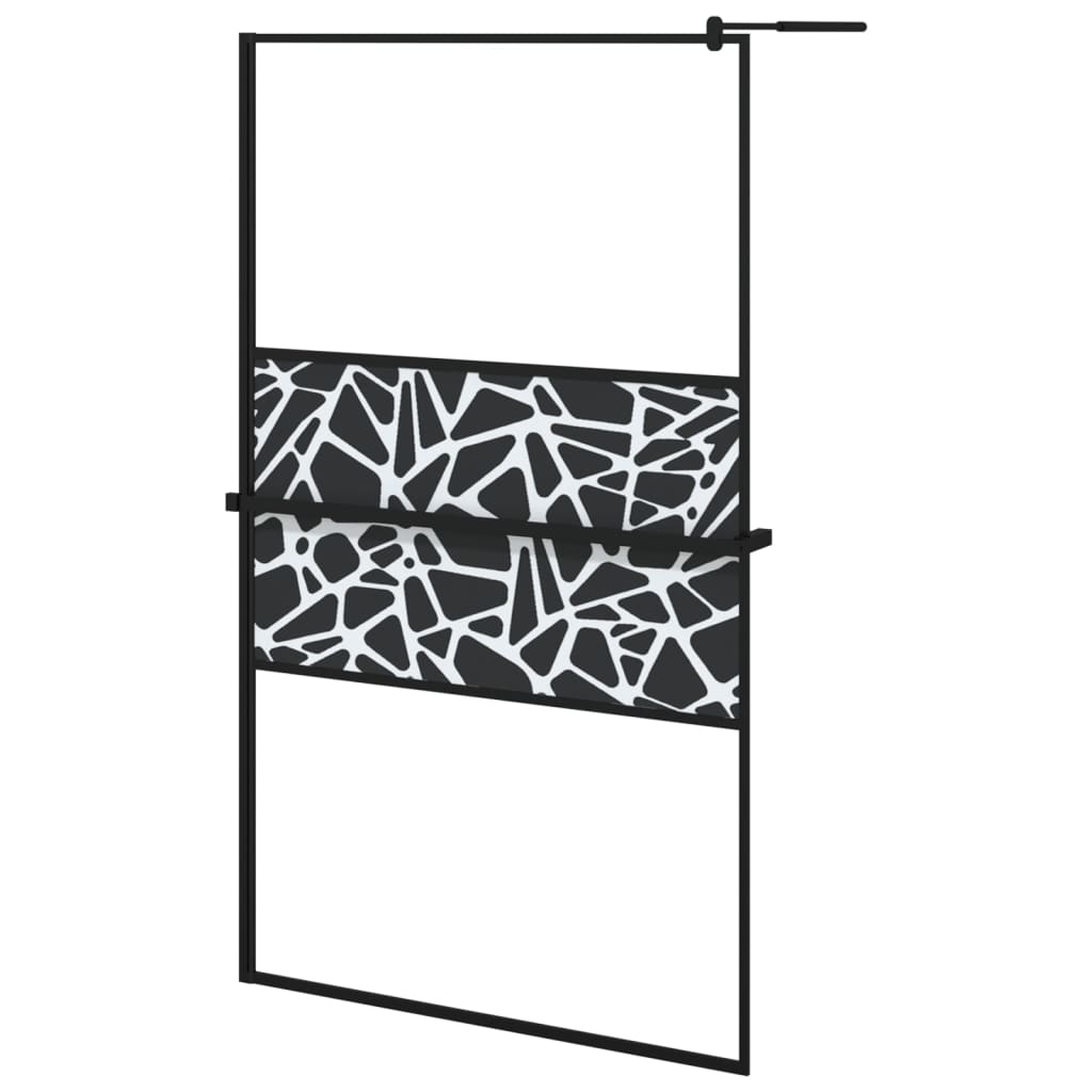 Walk-in Shower Wall with Shelf Black 45.3"x76.8" ESG Glass&Aluminum