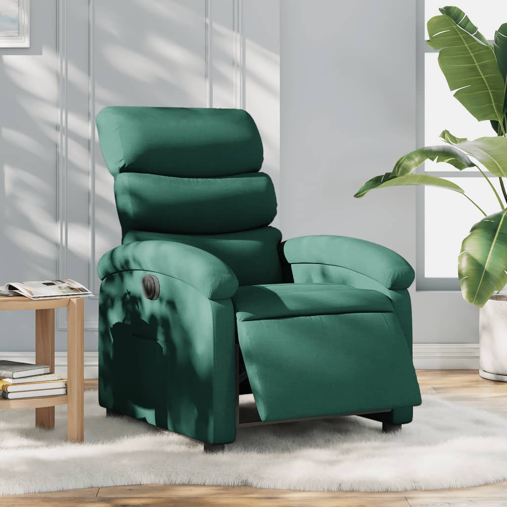 Electric Recliner Chair Dark Green Fabric