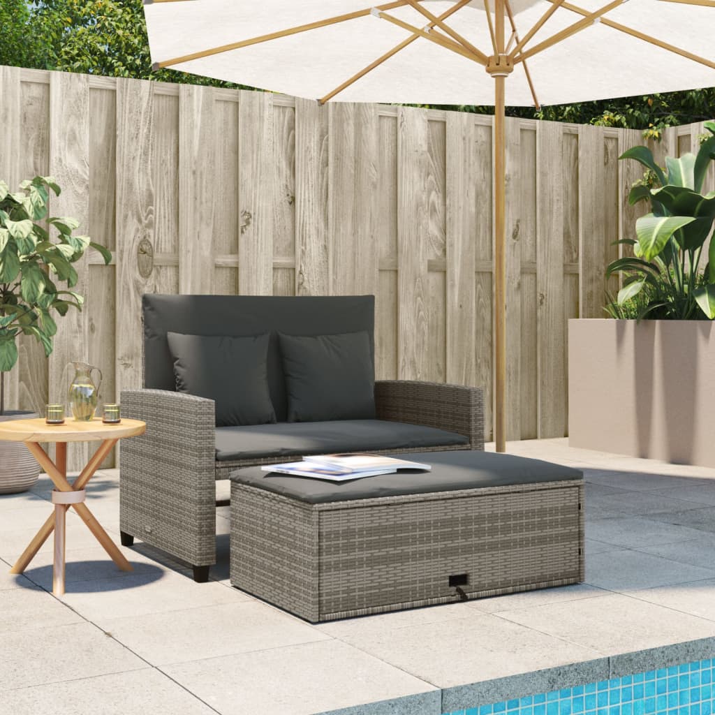 Patio Sofa with Cushions 2-Seater Gray Poly Rattan