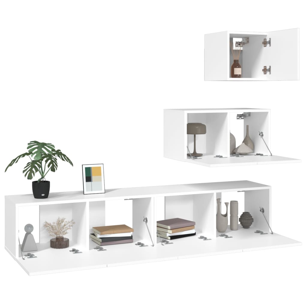 4 Piece TV Stand Set White Engineered Wood