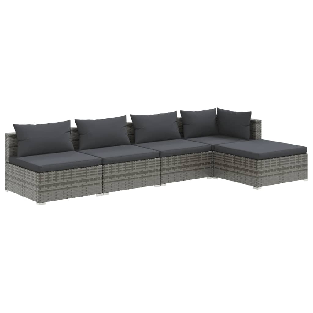 5 Piece Garden Lounge Set with Cushions Poly Rattan Gray