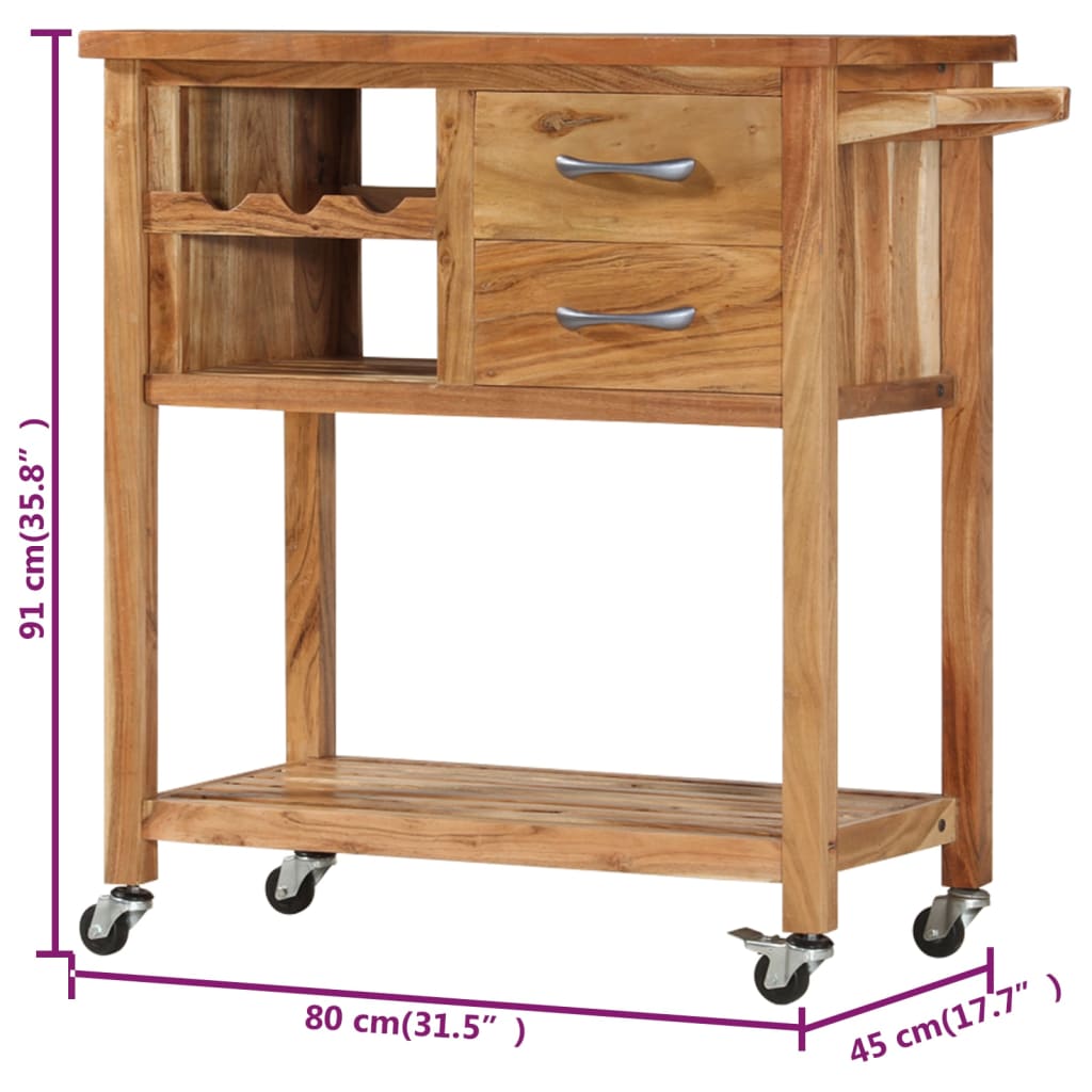 Kitchen Trolley 31.5"x17.7"x35.8" Solid Wood Acacia