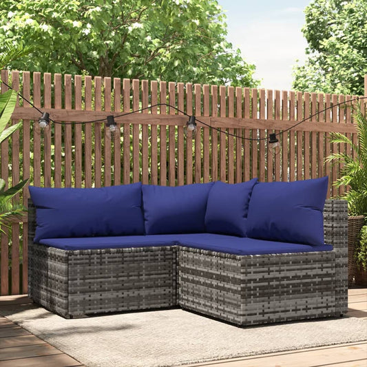 3 Piece Patio Lounge Set with Cushions Gray Poly Rattan