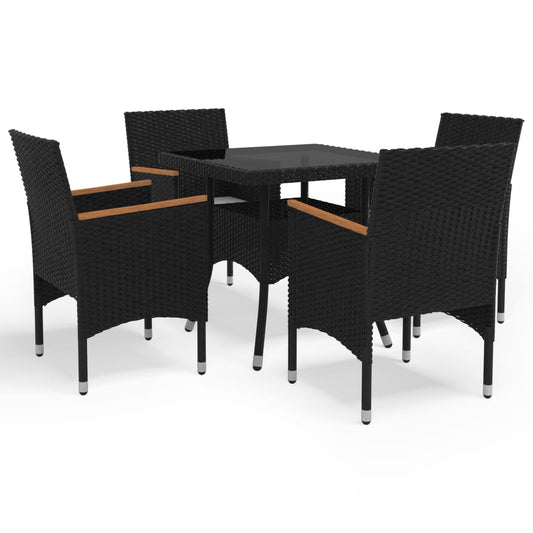 5 Piece Patio Dining Set Black Poly Rattan and Acacia Wood