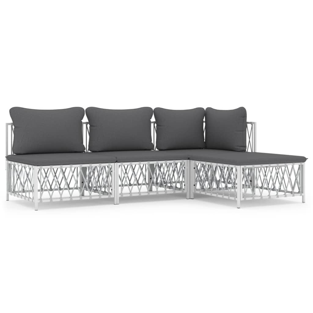 4 Piece Patio Lounge Set with Cushions White Steel