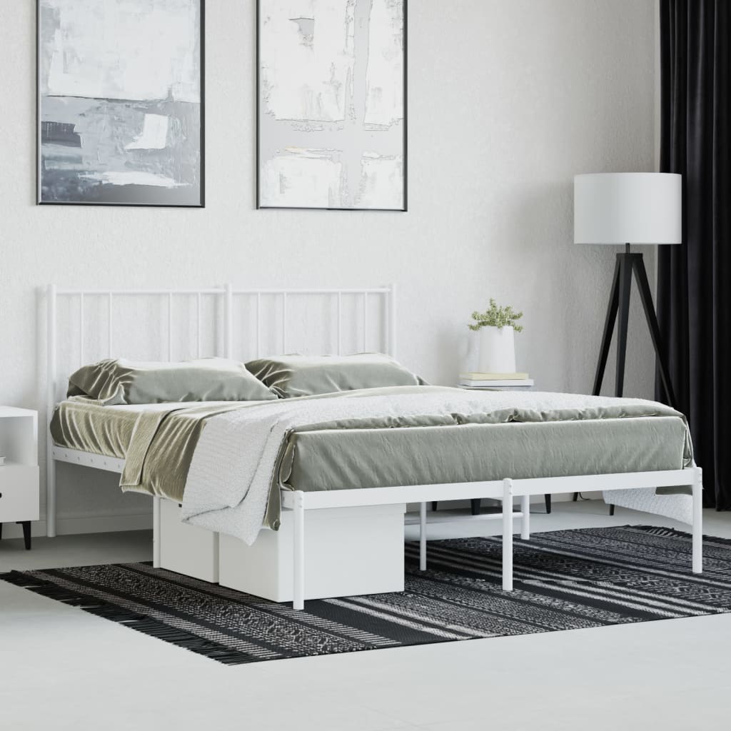 Metal Bed Frame without Mattress with Headboard White 53.1"x74.8"