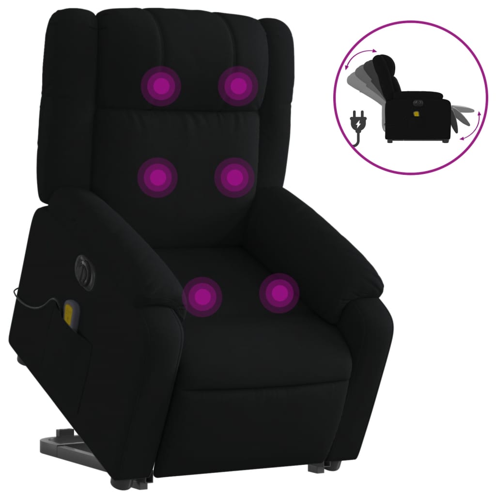 Electric Stand up Massage Recliner Chair Black Fabric