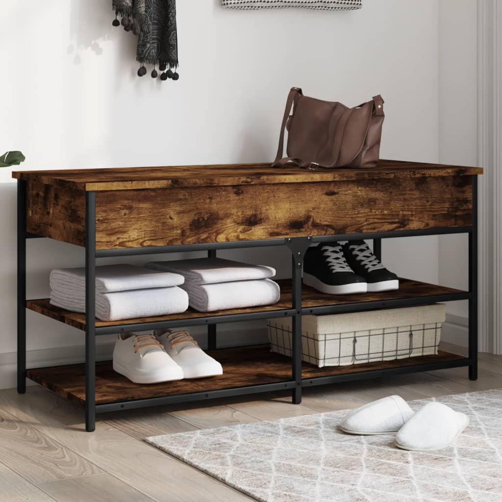 Shoe Bench Smoked Oak 39.4"x16.7"x19.7" Engineered Wood