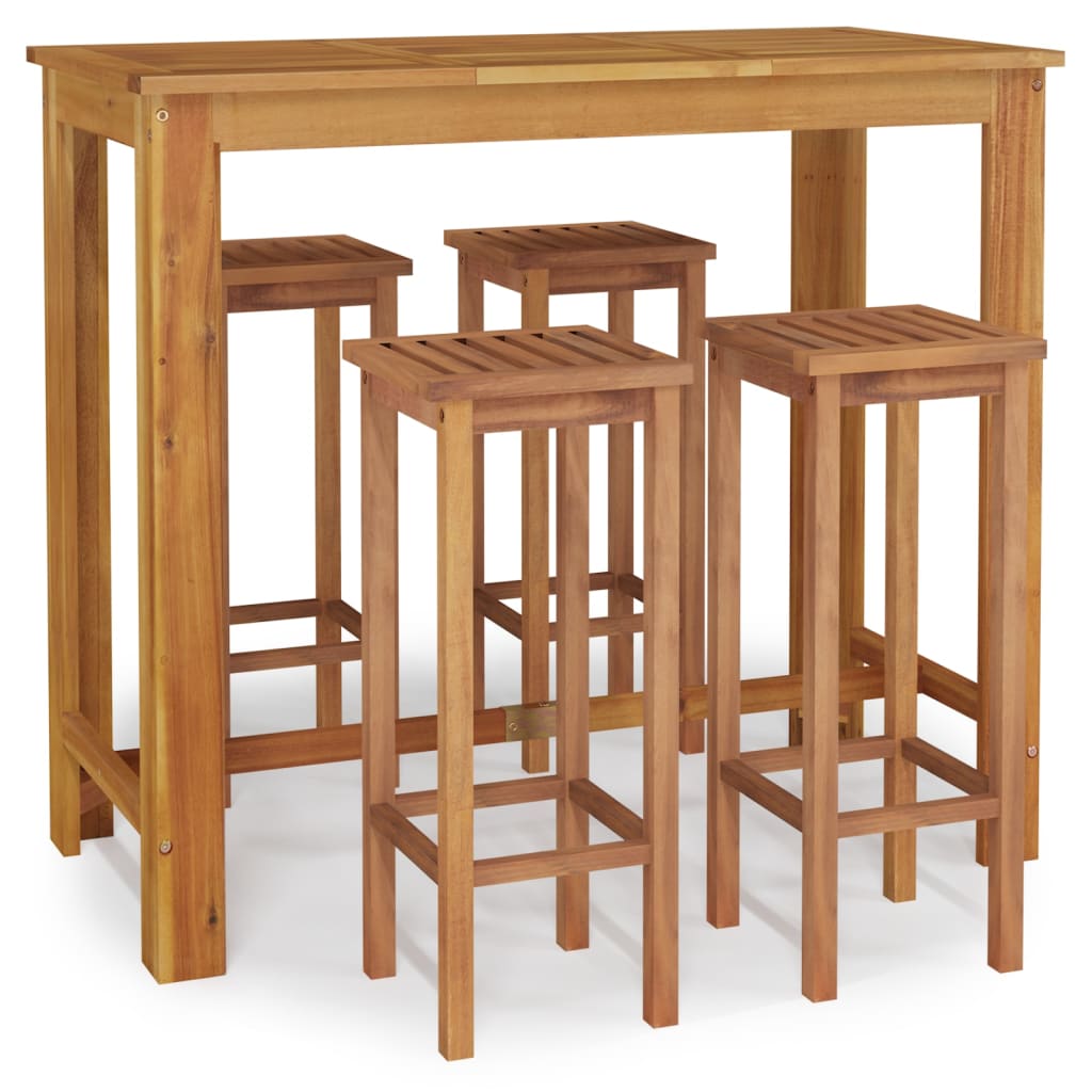 5 Piece Patio Bar Set Solid Wood Acacia