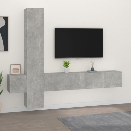 5 Piece TV Stand Set Concrete Gray Engineered Wood