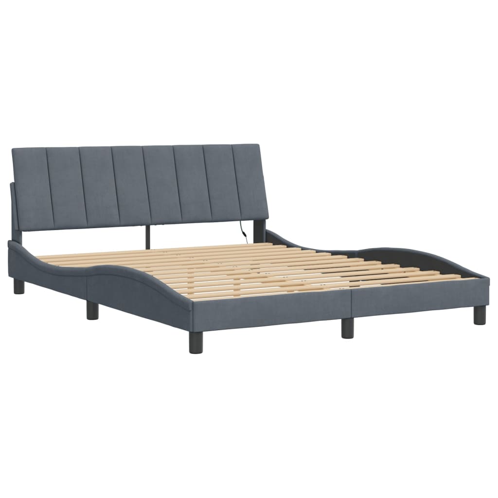 Bed Frame with LED Lights Dark Gray 59.8"x79.9" Queen Velvet