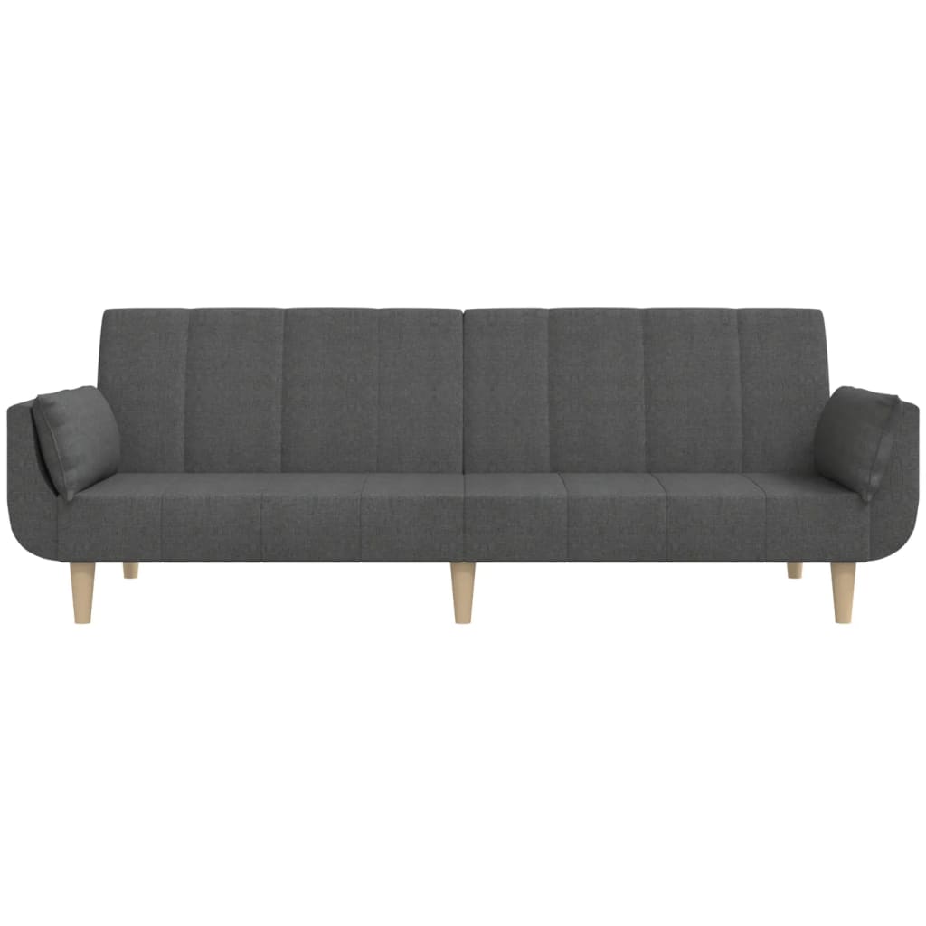 2-Seater Sofa Bed with Two Pillows Dark Gray Fabric