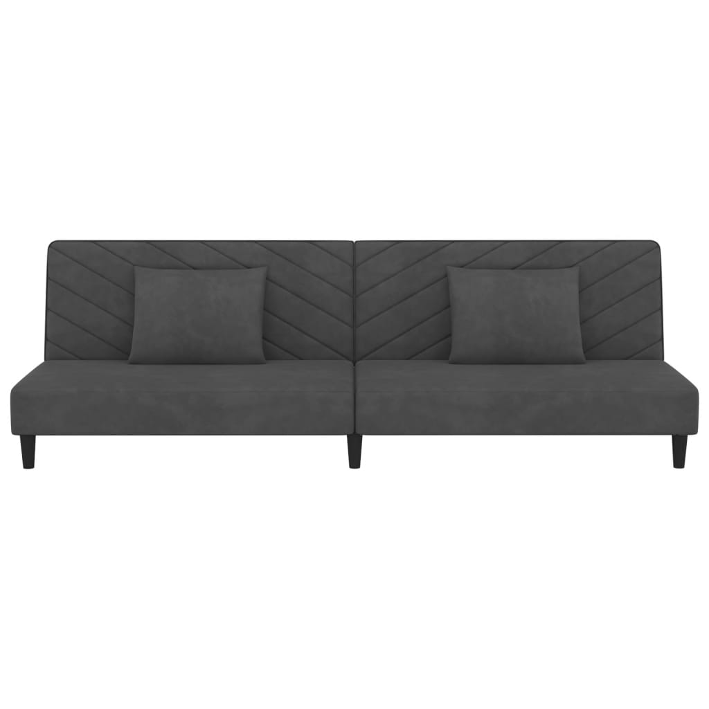 2-Seater Sofa Bed with Two Pillows Dark Gray Velvet