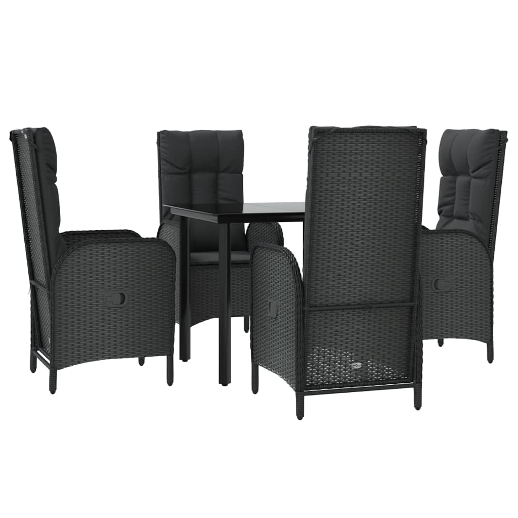 5 Piece Patio Dining Set with Cushions Black Poly Rattan