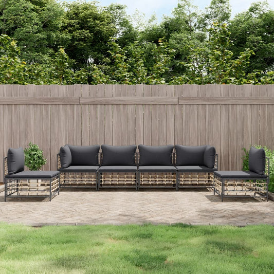 6 Piece Patio Lounge Set with Cushions Anthracite Poly Rattan