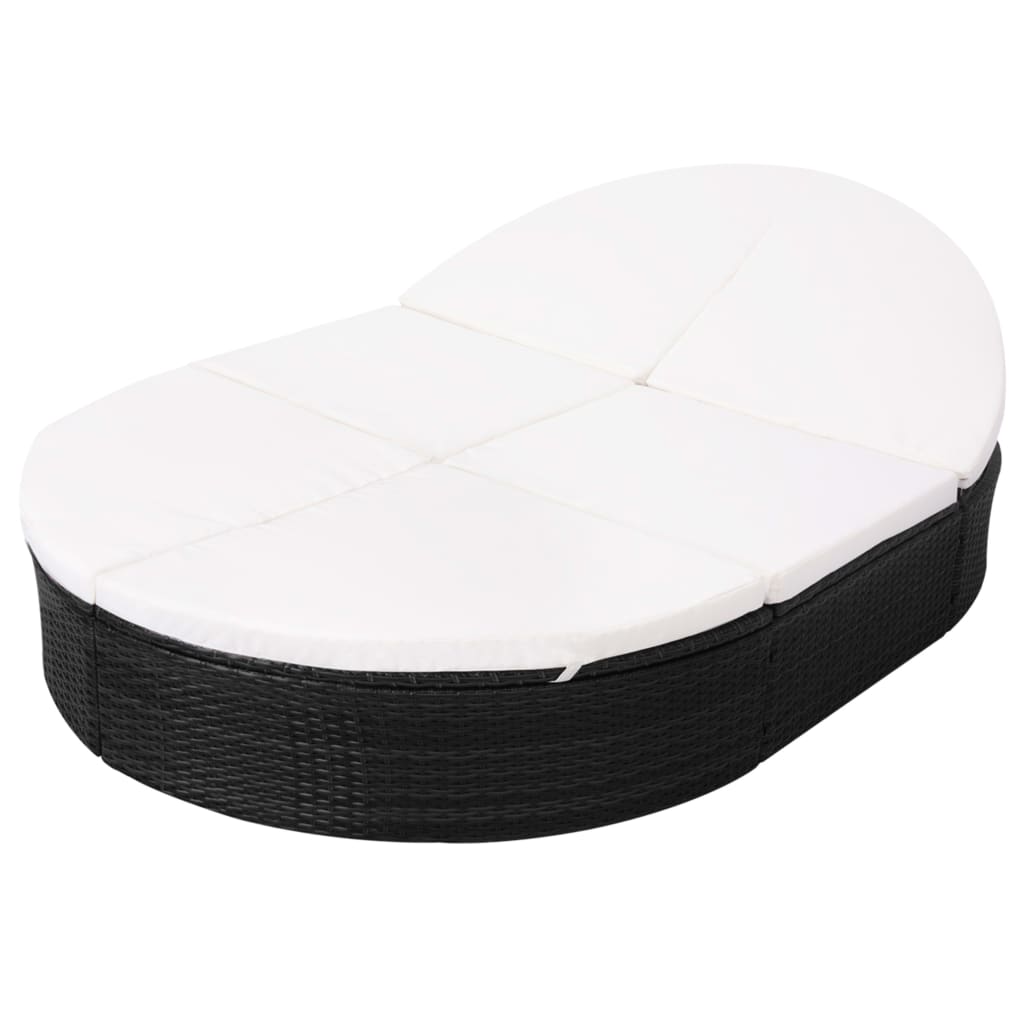 Patio Lounge Bed with Cushion Poly Rattan Black