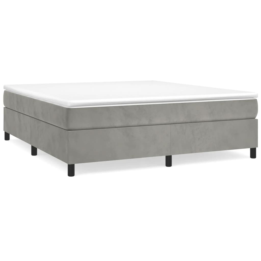 Box Spring Bed with Mattress Light Gray 76"x79.9" King Velvet