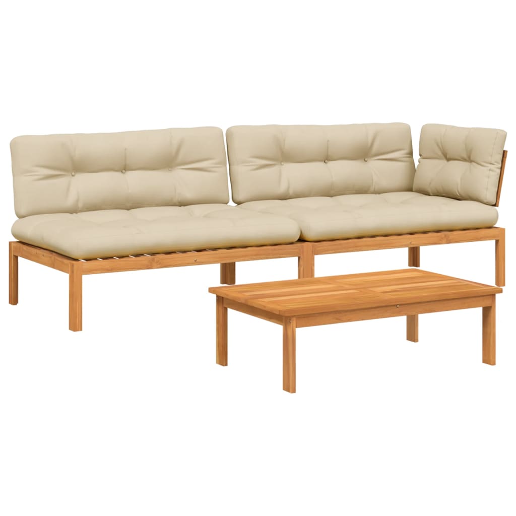 3 Piece Patio Pallet Sofa Set with Cushions Solid Wood Acacia