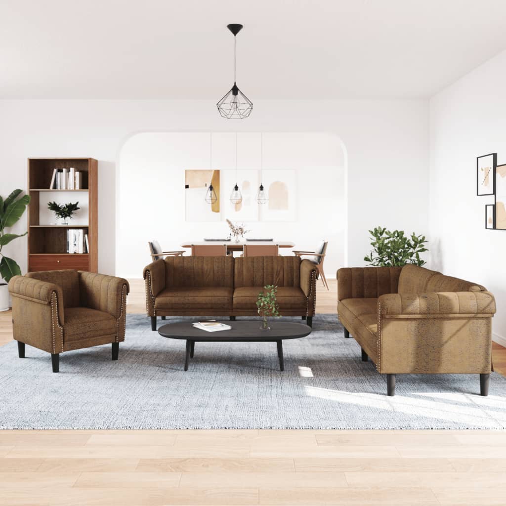 3 Piece Sofa Set Brown Velvet