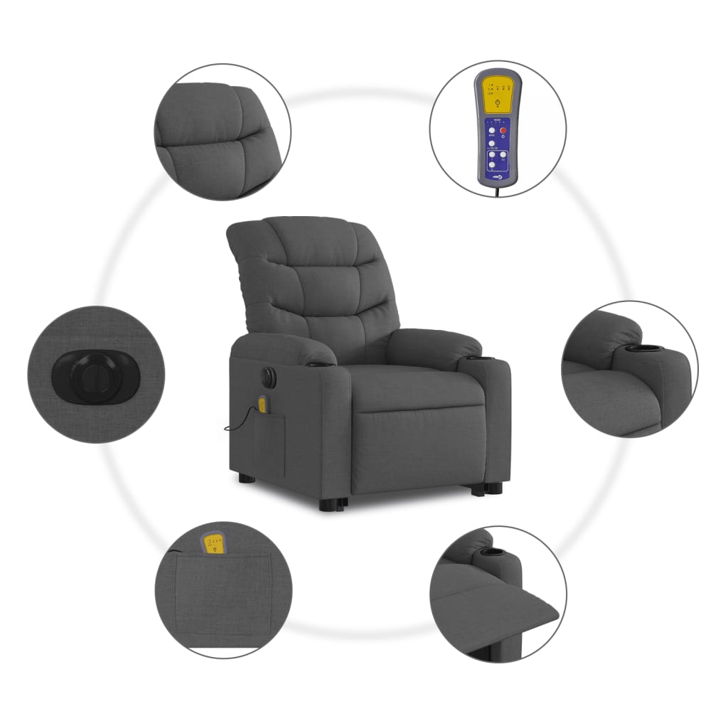 Electric Stand up Massage Recliner Chair Dark Gray Fabric