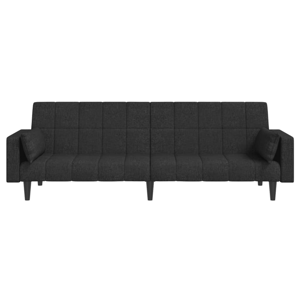 2-Seater Sofa Bed with Two Pillows Black Fabric