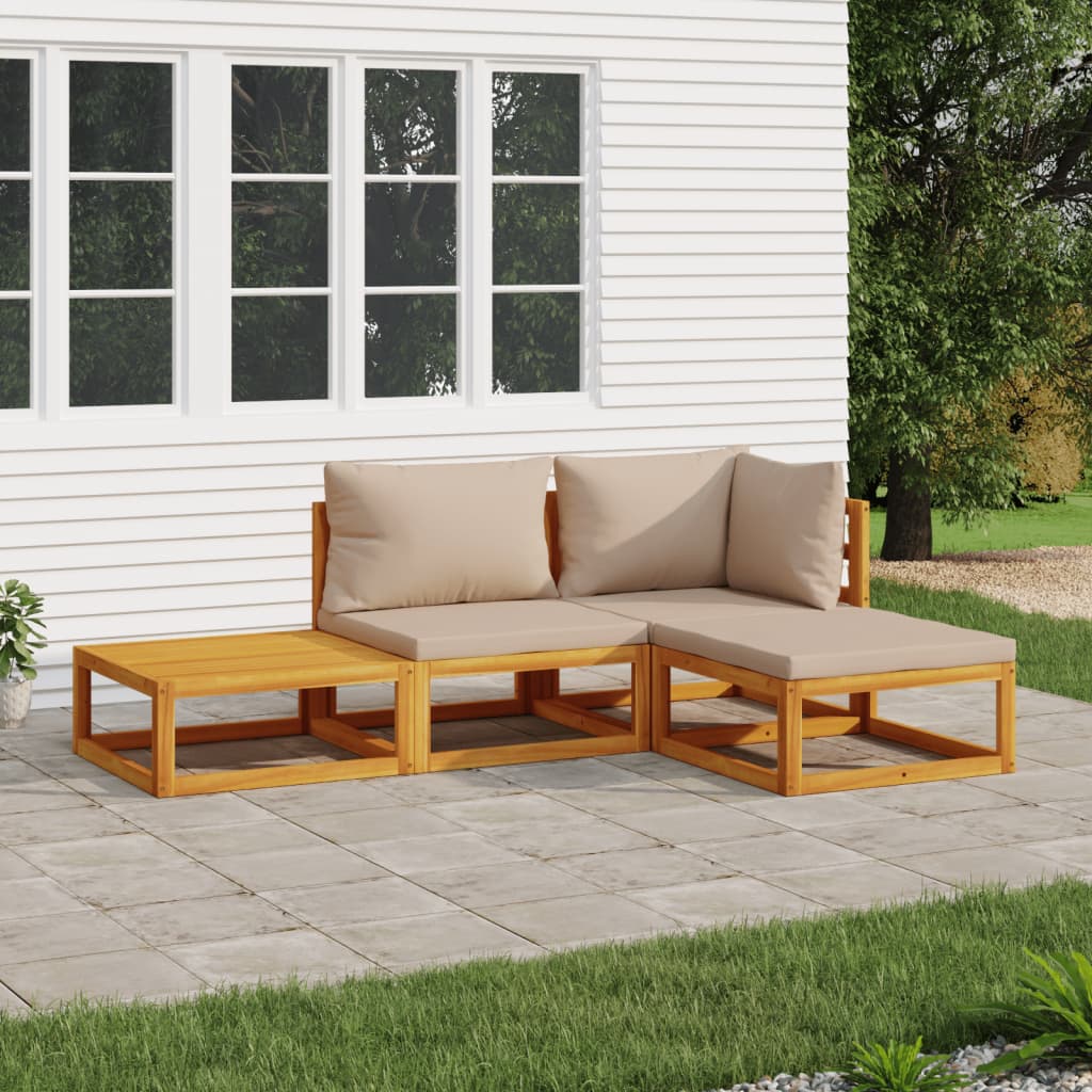 4 Piece Patio Lounge Set with Taupe Cushions Solid Wood