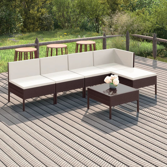 6 Piece Patio Lounge Set with Cushions Poly Rattan Brown