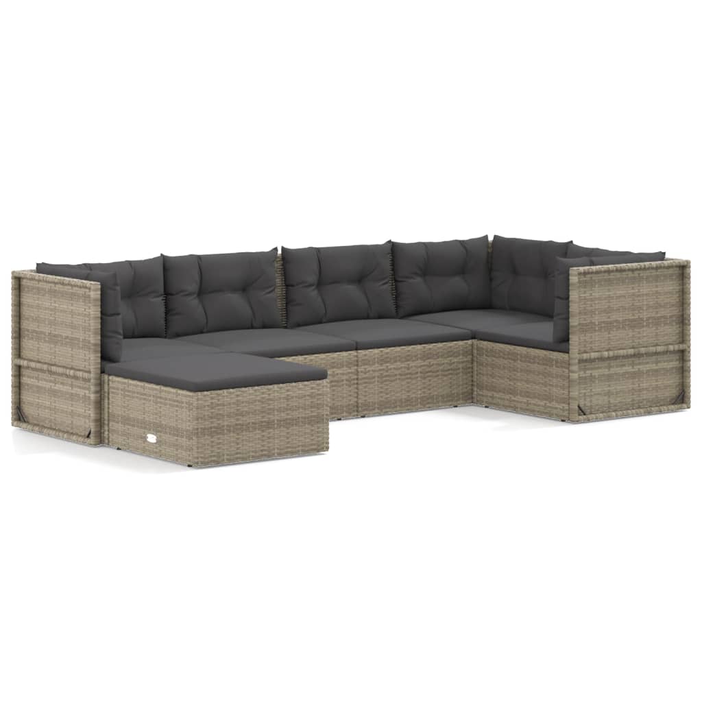 6 Piece Patio Lounge Set with Cushions Gray Poly Rattan