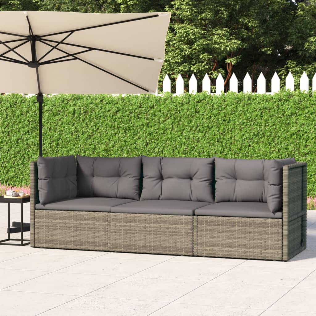 3 Piece Patio Lounge Set with Cushions Black Poly Rattan