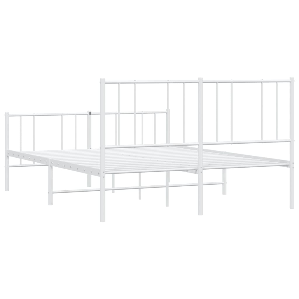 Metal Bed Frame without Mattress with Footboard White 59.1"x78.7"