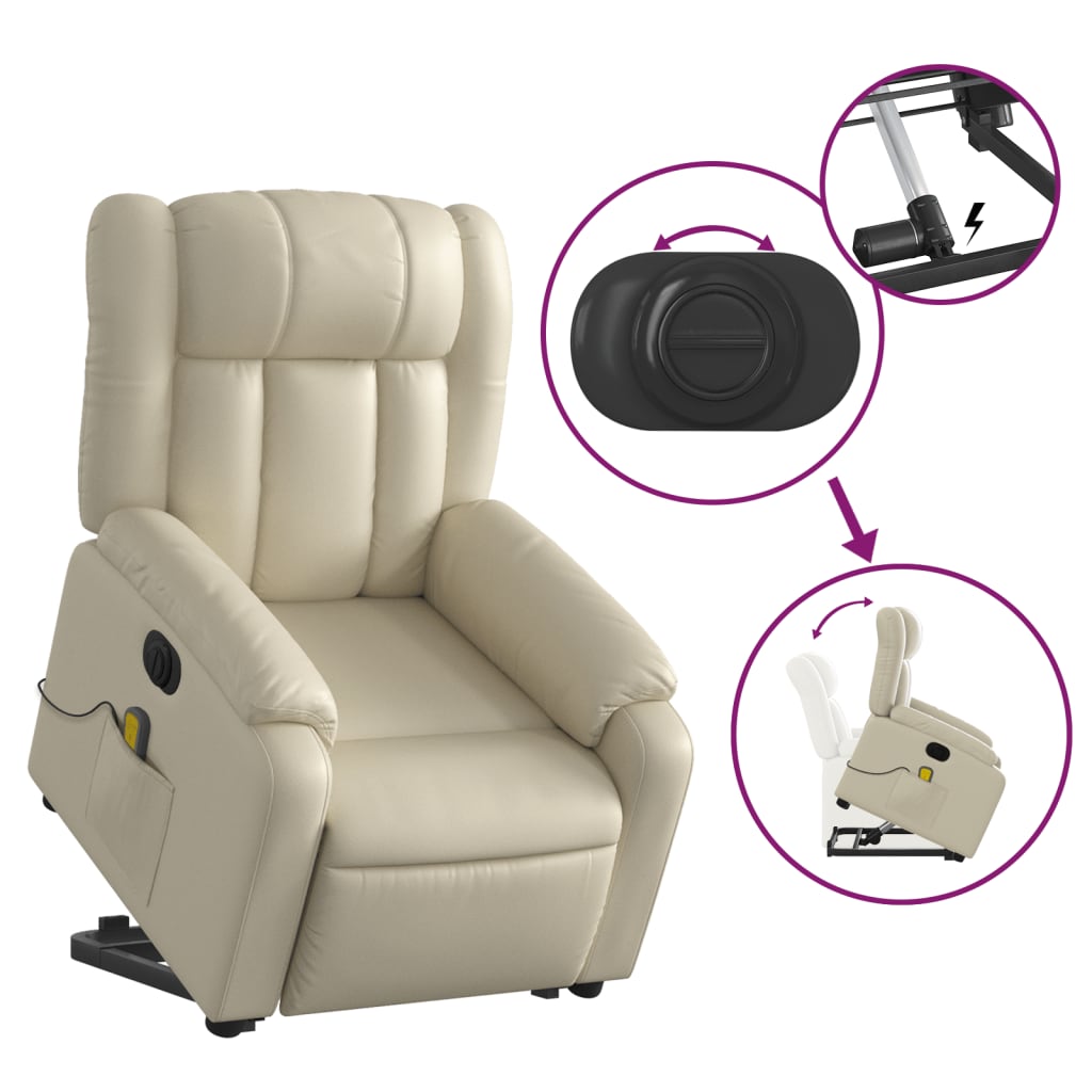 Electric Stand up Massage Recliner Chair Cream Faux Leather