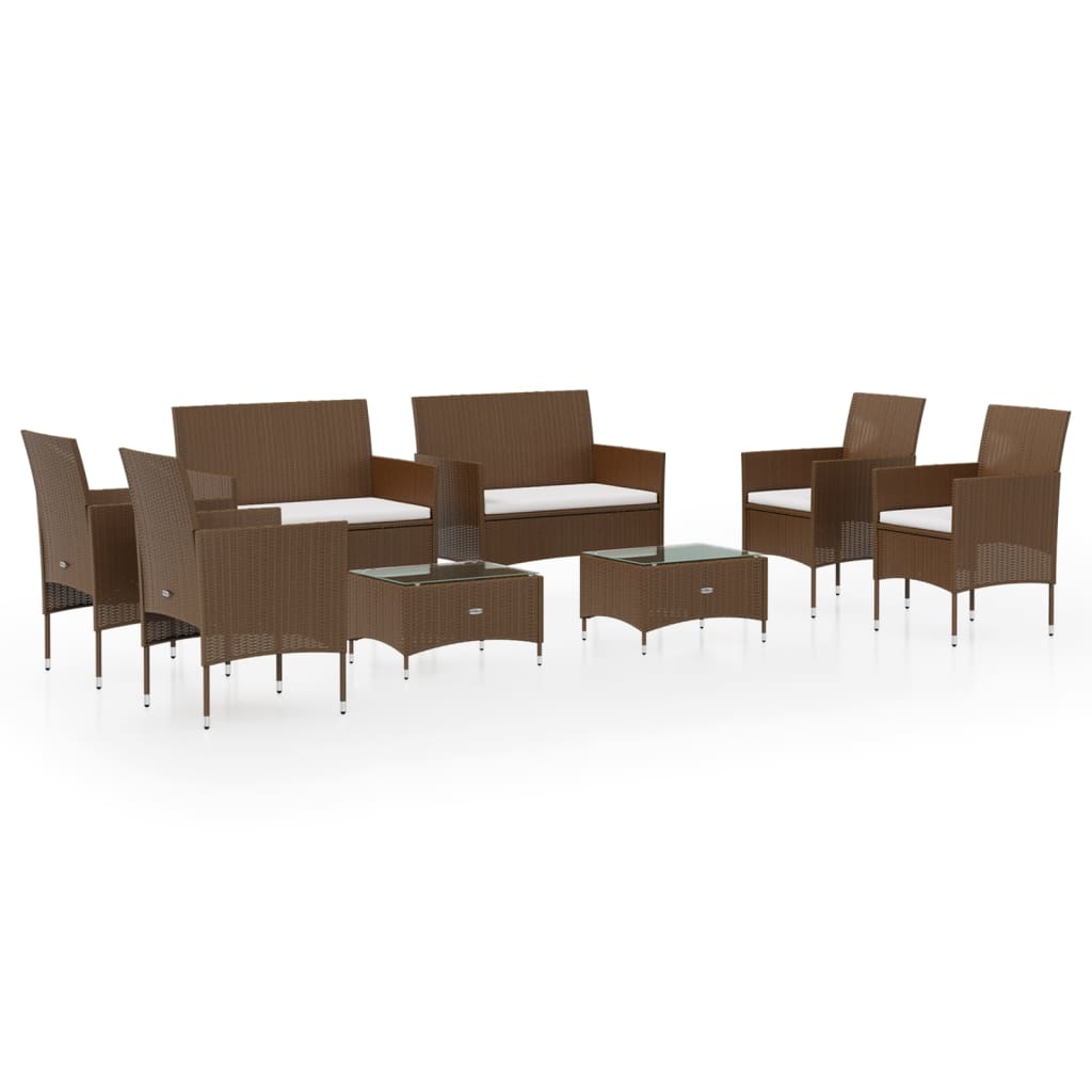 8 Piece Patio Lounge Set with Cushions Poly Rattan Brown