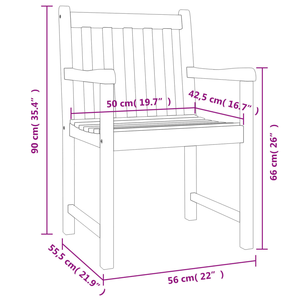 Patio Chairs 6 pcs 22"x21.9"x35.4" Solid Wood Acacia