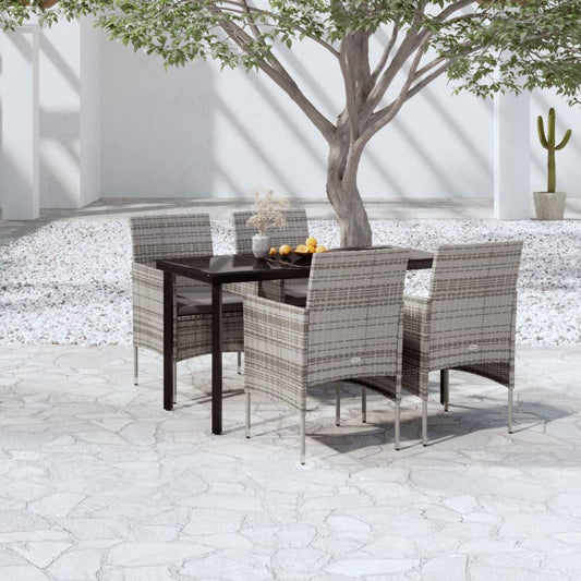 5 Piece Patio Dining Set with Cushions Gray and Black