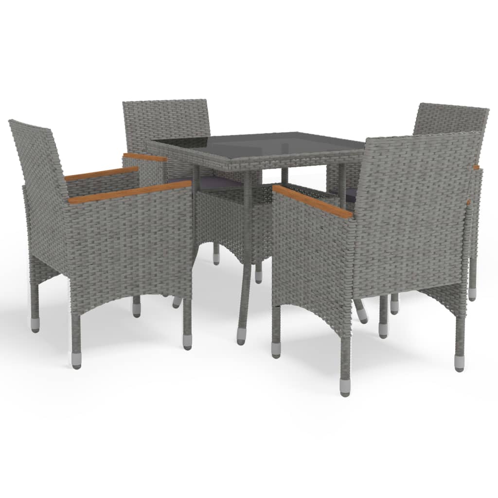 3 Piece Patio Dining Set Black Poly Rattan and Acacia Wood