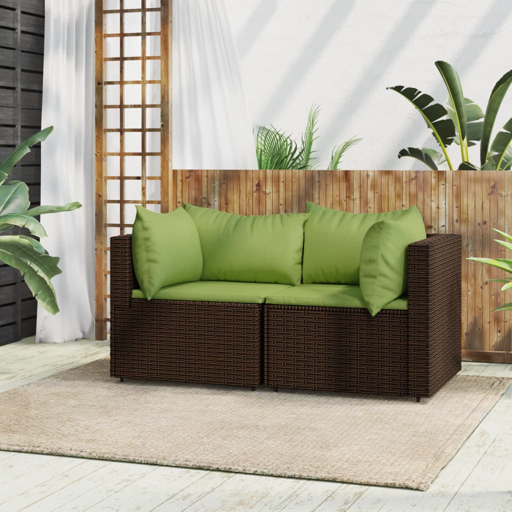 Patio Corner Sofas with Cushions 2 pcs Brown Poly Rattan