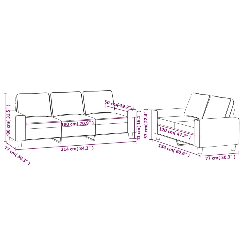 2 Piece Sofa Set Dark Gray Fabric