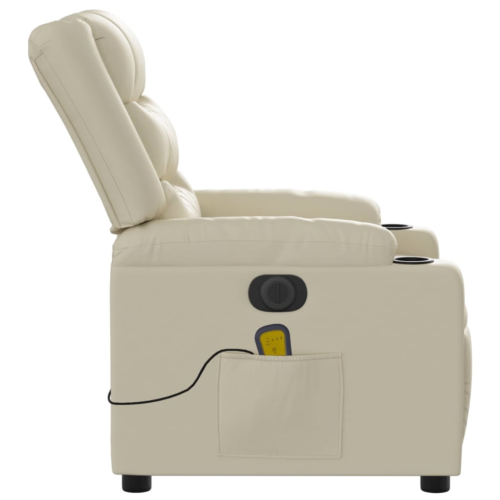 Electric Massage Recliner Chair Cream Faux Leather