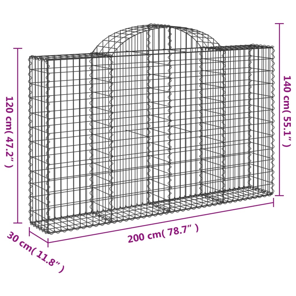 Arched Gabion Baskets 13 pcs 78.7"x11.8"x47.2"/55.1" Galvanized Iron