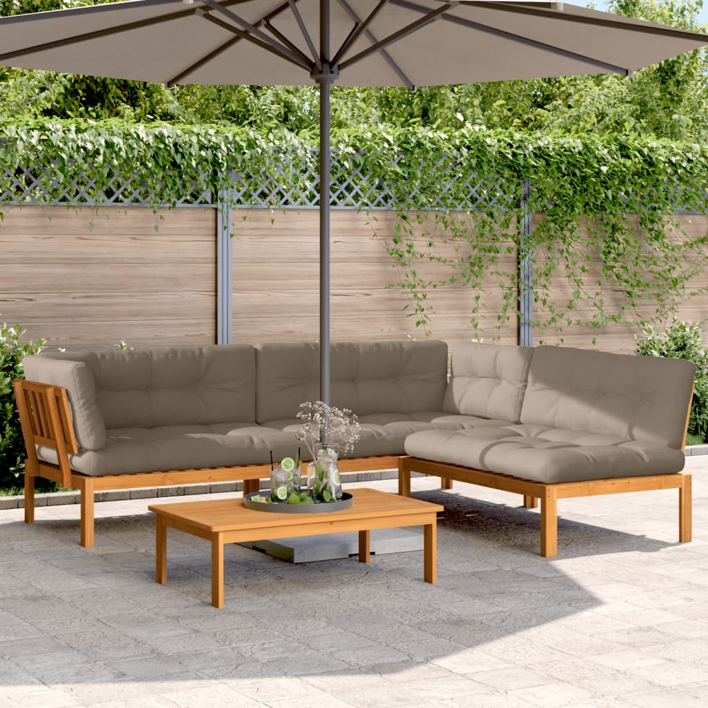 4 Piece Patio Pallet Sofa Set with Cushions Solid Wood Acacia