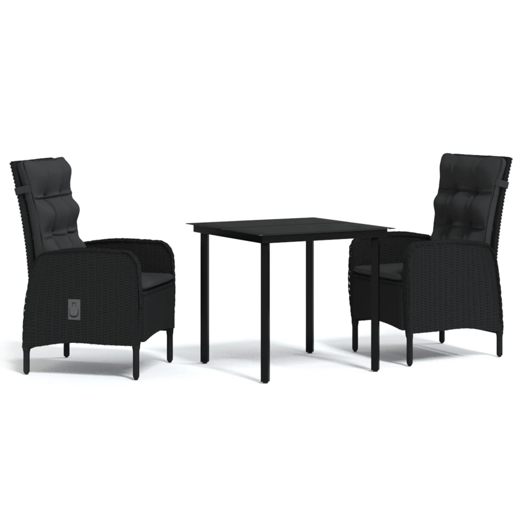 3 Piece Patio Dining Set with Cushions Black